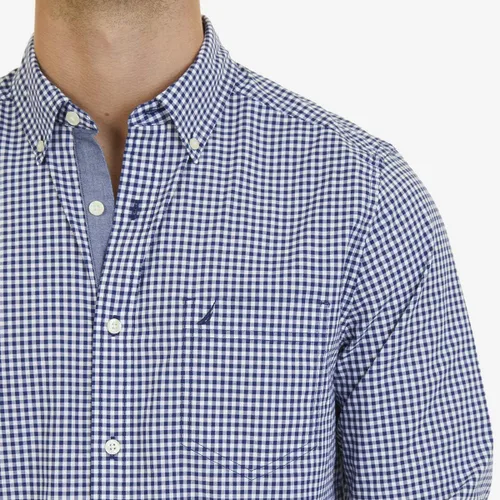 Vista 4 de Nautica - Camisa clásica para hombre, manga larga, con botones y elástica Índigo