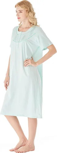 Vista 7 de Keyocean - Camisón de algodón para mujer, suave, cómodo, ligero, manga corta, vestido de casa, ropa de dormir, ropa de sala para verano.