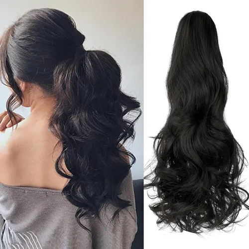 Vista 21 de Extensión de cola de caballo con clip, de 18 pulgadas, 20 pulgadas, rizada, ondulada, recta, cola de caballo larga con clip, para mujer, rubio ceniza