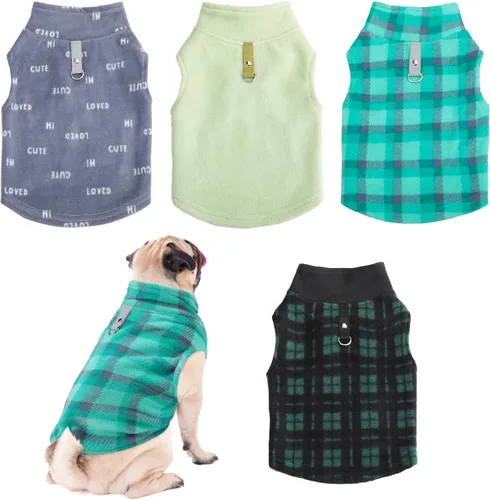 Vista 8 de Weewooday 4 piezas suéter para perro, XS (cuello: 8.3-9 pulgadas, pecho: 12.2-13 pulgadas, espalda: 8.3 pulgadas) Fleece Vest with Leash Ring