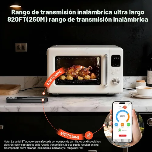 Vista 7 de TechRise Termómetro inalámbrico Bluetooth para carne con aplicación, termómetro digital inalámbrico para horno, ahumador, freidora de aire, cocina
