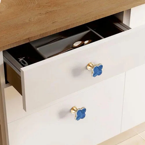 Vista 7 de 6 piezas de manijas de pomo de trébol de cuatro hojas de latón, pomos dorados para gabinetes, cajones, cómodas, muebles, cocina, armario, baño
