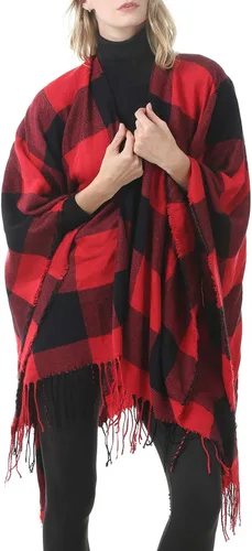 Vista 3 de Zando Womens Warm Shawl Wrap Open Front Poncho Cape Color Block Shawls Winter Cardigan Wrap Printed Ponchos for Women 2