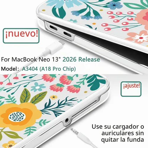 Vista 5 de TWOLSKOO Funda para MacBook Neo de 13 pulgadas 2026 A3404 A18 Pro Chip, funda rígida de plástico con adaptador tipo C, 2 fundas para cámara web