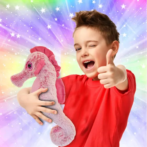 Vista 2 de DolliBu - Peluche de caballito de mar rosa, súper suave, lindo animal de peluche para niños y adultos, adorable juguete de regalo para niñas