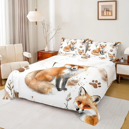 Vista 28 de Erosebridal Happy Camping - Juego de sábanas tamaño individual para niños, diseño de animales del bosque del bosque, para bebés, niños y niñas