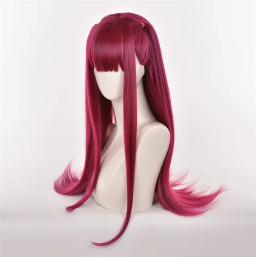 Vista 4 de SisiruKou Peluca larga y recta de anime roja uva para disfraz de Halloween