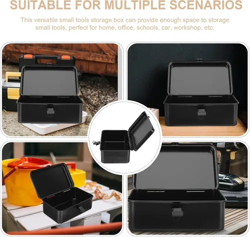 Vista 4 de Levemolo Small Portable Iron Tool Box Lockable Organizer for Home Garage Workshop Compact Rust-resistant Storage Case for Screws Nails and Small