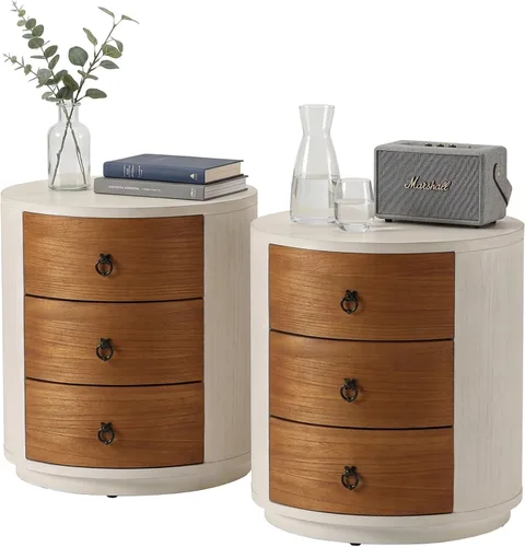 Vista 22 de HOMPUS - Mesa de noche blanca con cajón y almacenamiento, mesa de noche con motivo floral completamente ensamblada para espacios pequeños, mesa