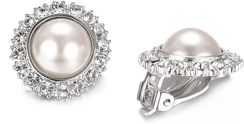 Vista 4 de Yoursfs Pendientes de perlas para mujer aretes redondos de perlas de marfil sintético chapados en oro de 18 quilates sin perforar
