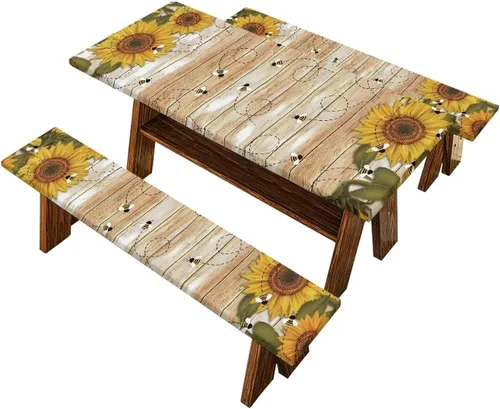 Vista 32 de Juego de 3 calcetines de árbol de Navidad de dibujos animados y galletas, funda de mesa de picnic ajustable con funda de banco, manteles Calcetines