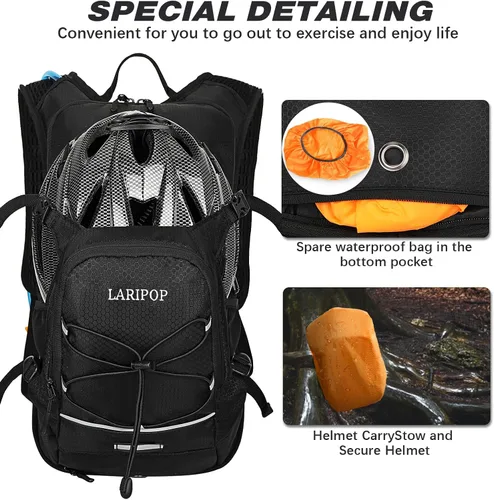 Vista 3 de LARIPOP Mochila de hidratación, mochila de senderismo de 18 L con bolsa de agua de 2 L, paquete de agua ligera para ciclismo, senderismo, ciclismo