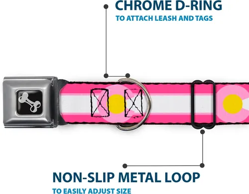Vista 5 de Hebilla para cinturón de seguridad con cuello de perro, color rosa, rosa claro, amarillo de 22,8 a 15.2 in de ancho