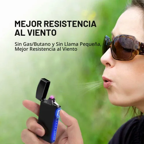 Vista 6 de Encendedor de plasma de doble arco con indicador de batería LED y caja, recargable, resistente al viento, encendedores eléctricos sin llama
