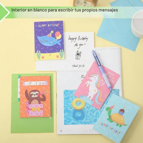 Vista 4 de Mr. Pen - Tarjetas de feliz cumpleaños para niños, 3.75 x 5.2 pulgadas, paquete de 48 con sobres, 6 diseños de animales coloridos, tarjeta