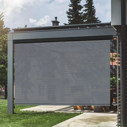 Vista 2 de VICLLAX Persiana enrollable de tela solar prémium para exteriores, para porche, patio, balcón, funciona con manivela con cenefa protectora de Grafito