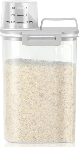 Vista 13 de TBMax Contenedor de arroz 1.8 kg / 4 libras Dispensador de arroz con taza de medición, contenedor de almacenamiento de alimentos para cocina