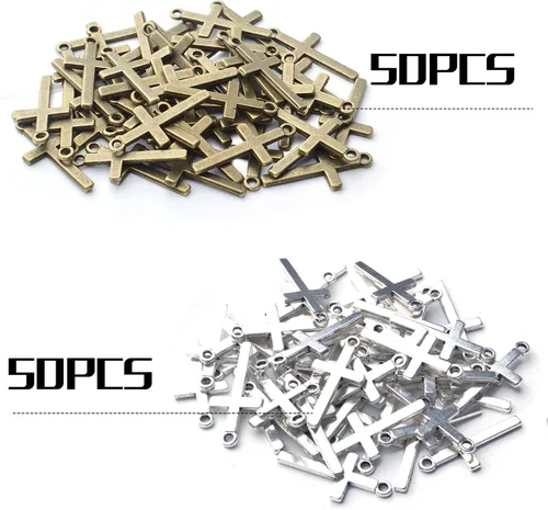 Vista 2 de BronaGrand 100pcs 27×13mm Crosses Charms Alloy Cross Bead Charms Jewelry Charms Pendants for DIY Necklace Bracelet Jewelry Making Crafting Accessory