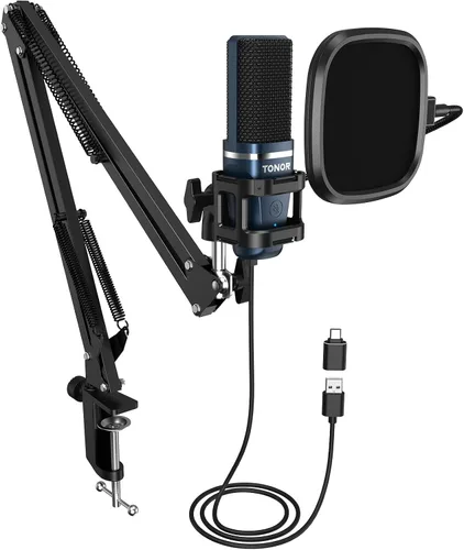 Vista 11 de TONOR TC-777 - Micrófono de podcast, micrófono de computadora USB, micrófono de condensador cardioide para PC con soporte de trípode y filtro pop