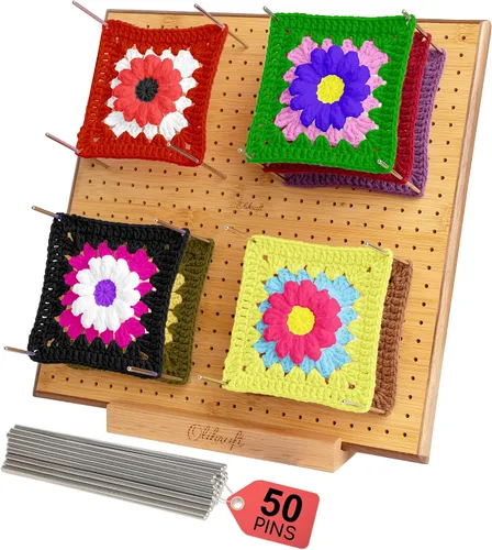 Vista 8 de Olikraft Tabla de bloqueo de ganchillo de 9.5 pulgadas con clavijas, 15 pines, tablas de bloqueo cuadradas de abuela para proyectos de ganchillo