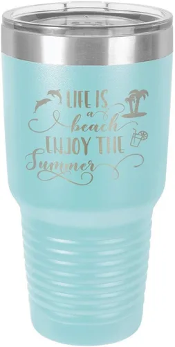Vista 14 de La vida es una playa que disfruta el verano grabado de 30 oz vaso de acero con recubrimiento de polvo grabado láser taza de viaje de camello polar