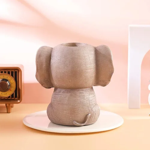Vista 4 de Portalápices de elefante, lindos organizadores de escritorio de moda, adorno de animal, soporte para brochas de maquillaje, suministros