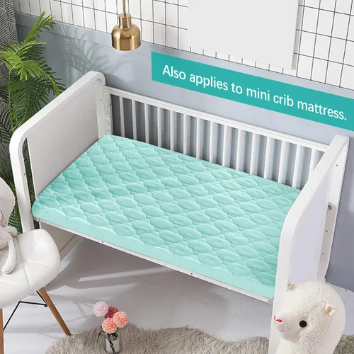Vista 5 de Sábana impermeable para Pack 'n Play acolchada, protector de sábana de 39 x 27 pulgadas, compatible con colchones para bebés plegables y cunas