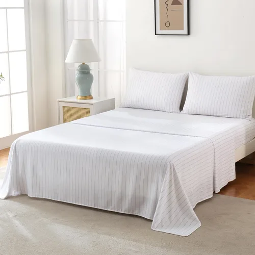Vista 23 de MCO Juego de sábanas a rayas de 4 piezas, juego de sábanas Full transpirable con bolsillo profundo de 16", moderno y lujoso, juego de ropa de cama