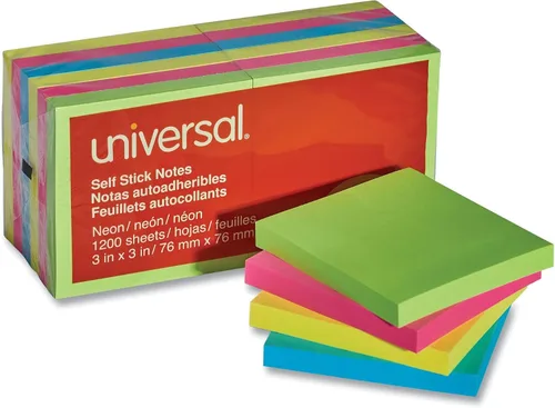 Vista 6 de Universal 35612 Bloc de notas autoadhesivo, 3 x 3, colores neón surtidos, 100 hojas (paquete de 12)