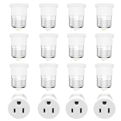 Vista 7 de Paquete de 2, adaptador de enchufe de luz a enchufe, convertir el enchufe de la bombilla en adaptador de salida (blanco)