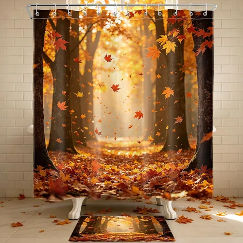 Vista 35 de LB Cortina de ducha espeluznante de Halloween, lindo fantasma en flores, árbol negro, luna llena, cortinas de ducha para baño, tela de poliéster