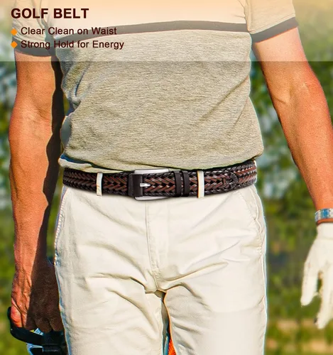 Vista 4 de Cinturones para hombre, cinturones trenzados de cuero Bulliant para hombre, pantalones de mezclilla casuales para golf, cualquier ajuste, caja