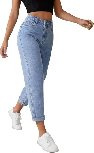 Vista 5 de SweatyRocks Pantalones de mezclilla de cintura alta enrollables y cónicos para mujer