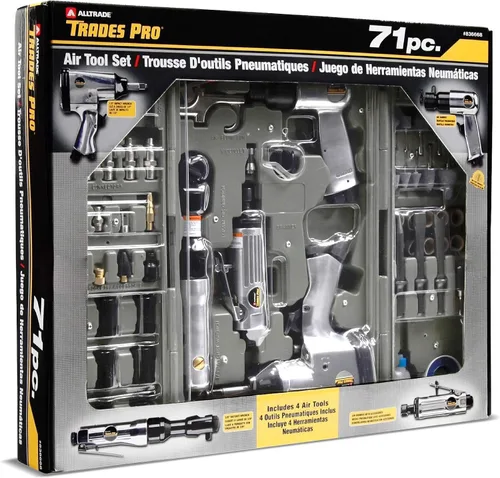 Vista 6 de Kit de herramientas de aire y accesorios Trades Pro, 71 piezas, llave de impacto, carraca de aire, amoladora de ángulo, martillo de aire, accesorios