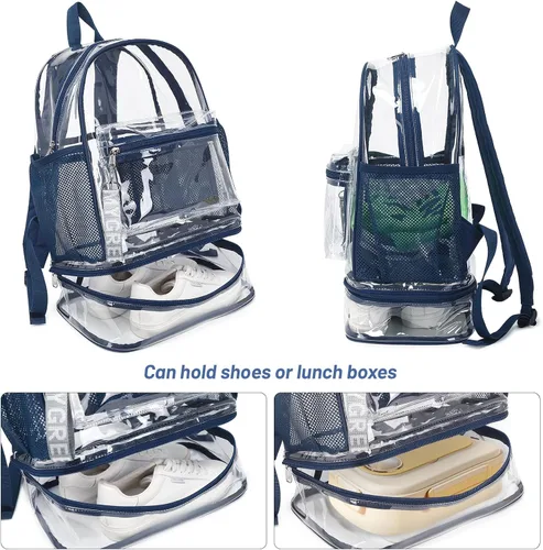 Vista 2 de Mygreen Mochila transparente de PVC resistente Mochila transparente con compartimento para zapatos Correa reforzada para el lugar de trabajo