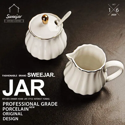 Vista 4 de SWEEJAR Royal Ceramic - Juego de azucareras y cremas y cucharas de café expreso de acero inoxidable 18/10