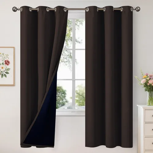 Vista 120 de YoungsTex - Cortinas 100% opacas para dormitorio, con aislamiento térmico y ojales, cortinas oscuras negras con capa pesada para ventana de sala