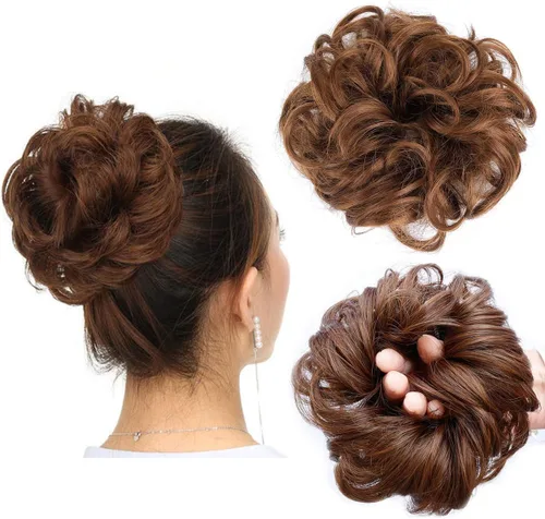 Vista 12 de Cabello sintético despeinado, grueso, extensiones para coleta, cabello recogido