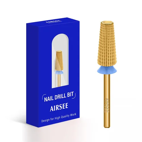Vista 9 de AIRSEE Broca de carburo de tungsteno 5 en 1 para uñas acrílicas, lima eléctrica Efile, punta de cabeza para manicura, pulido rápido, quitar gel, Oro