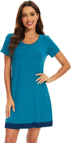 Vista 36 de WiWi - Camisón de viscosa de bambú para mujer, manga corta, con cuello en V, ropa de dormir, tallas grandes, S-4X, A-aqua