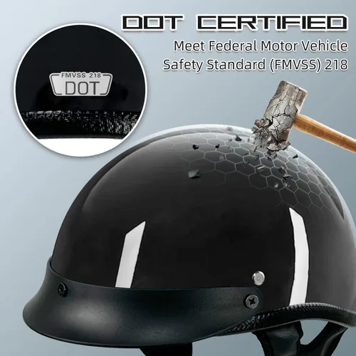 Vista 5 de Casco de motocicleta de estilo adulto unisex negro medio, con certificación DOT, para chopper, ciclomotor, patinete, motocicleta eléctrica