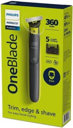 Vista 2 de Philips Norelco QP2724/70 OneBlade - Recortadora eléctrica con sistema de doble protección, peine ajustable 5 en 1 e innovadora hoja 360