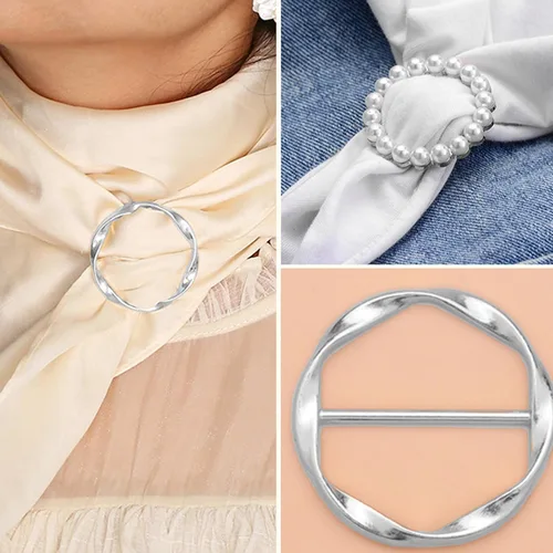 Vista 50 de 4 piezas de clip de anillo de bufanda para mujer, broche de perlas y flores, hebilla de metal para chal, accesorios de decoración para damas y niñas