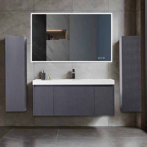 Vista 53 de Blossom Lavabo de baño de 20 pulgadas con tocador, todo en madera montado en la pared, gabinete flotante de baño con tocador con fregadero