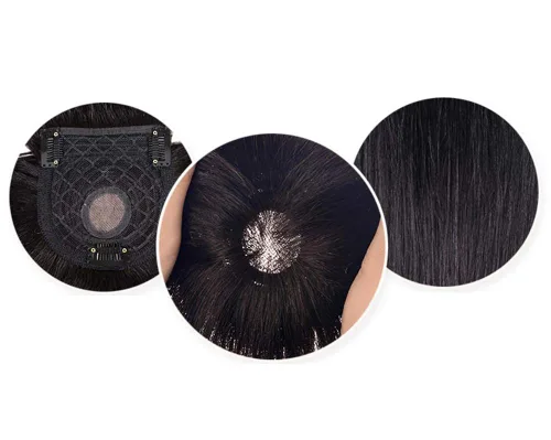 Vista 3 de Peluca de cabello humano con corona atada a mano, peluca con clip con flequillo para cabello fino, 8 pulgadas, marrón oscuro