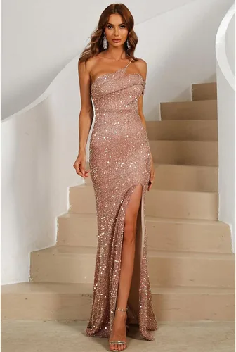 Vista 3 de Vestidos Fiesta cóctel para Mujer, Vestido Fiesta lentejuelas y hombros descubiertos,Vestido Fiesta lentejuelas