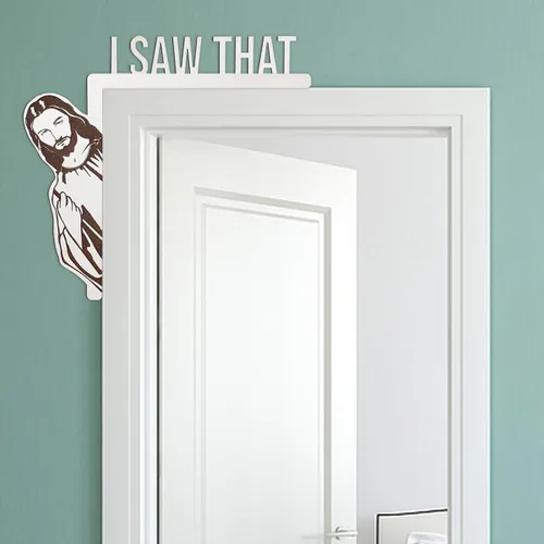Vista 5 de Marco de esquina grande con texto en inglés «Jesús I Saw That Door», madera