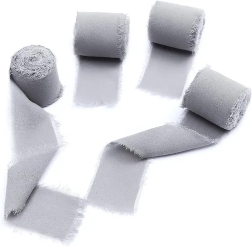 Vista 6 de 4 rollos de cinta de seda hecha a mano con flecos de 1 pulgada x 5 yardas (4 rollos de 20 yardas) para invitaciones de boda, ramos de novia Negro