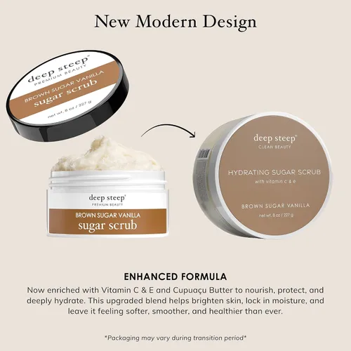 Vista 4 de Deep Steep Exfoliante de azúcar, vainilla de azúcar morena, 8 onzas, exfoliante corporal con aceite de coco orgánico, manteca de karité y aceite