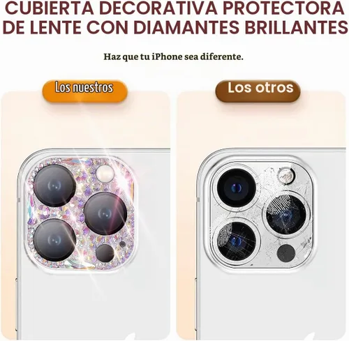 Vista 4 de Protector de lente de cámara con diamantes brillantes compatible con iPhone 15 Pro y iPhone 15 Pro Max, cubierta de cámara de gemas con purpurina